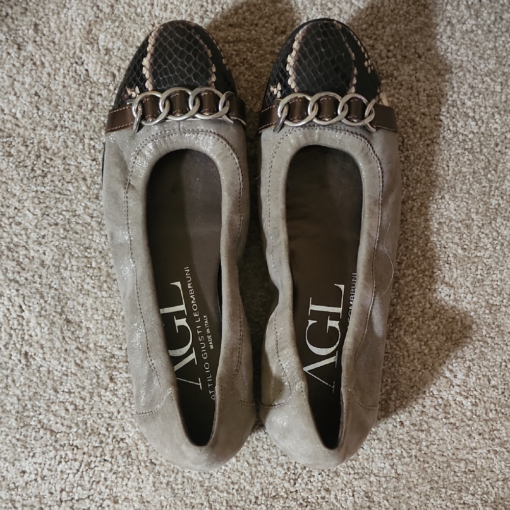 AGL Snakeskin Accent Gray and Brown Loafers